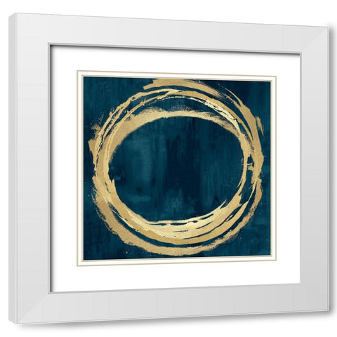 Circle Gold on Teal II White Modern Wood Framed Art Print with Double Matting by Harris, Natalie