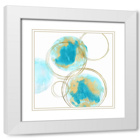 Circular Aqua and Gold I White Modern Wood Framed Art Print with Double Matting by Harris, Natalie