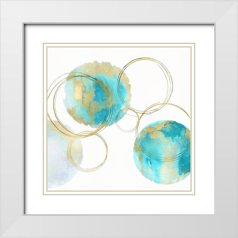 Circular Aqua and Gold II White Modern Wood Framed Art Print with Double Matting by Harris, Natalie