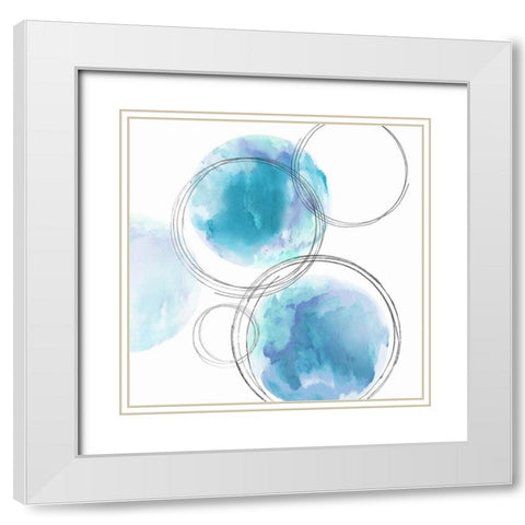 Circular Aqua I White Modern Wood Framed Art Print with Double Matting by Harris, Natalie