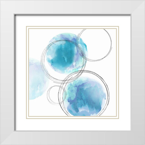 Circular Aqua I White Modern Wood Framed Art Print with Double Matting by Harris, Natalie