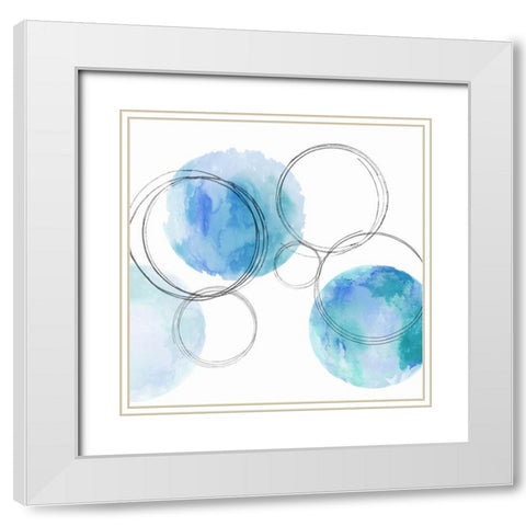 Circular Aqua II White Modern Wood Framed Art Print with Double Matting by Harris, Natalie