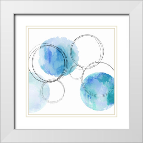Circular Aqua II White Modern Wood Framed Art Print with Double Matting by Harris, Natalie