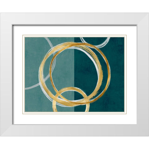 Unity Gold on Green I White Modern Wood Framed Art Print with Double Matting by Harris, Natalie