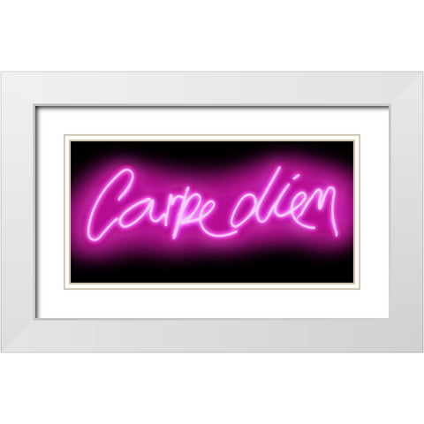 Neon Carpe Diem PB White Modern Wood Framed Art Print with Double Matting by Carr, Hailey