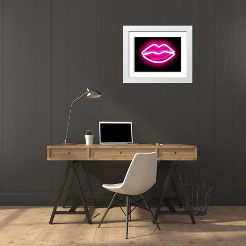 Neon Lips PB White Modern Wood Framed Art Print with Double Matting by Carr, Hailey