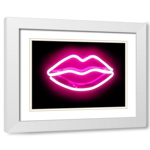 Neon Lips PB White Modern Wood Framed Art Print with Double Matting by Carr, Hailey