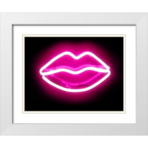 Neon Lips PB White Modern Wood Framed Art Print with Double Matting by Carr, Hailey