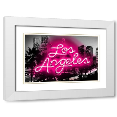 Neon Los Angeles PB White Modern Wood Framed Art Print with Double Matting by Carr, Hailey
