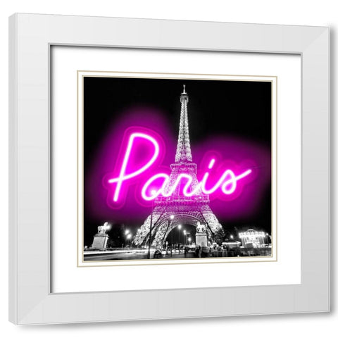 Neon Paris PB White Modern Wood Framed Art Print with Double Matting by Carr, Hailey