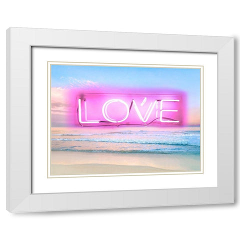 Neon Love Beach PB White Modern Wood Framed Art Print with Double Matting by Carr, Hailey