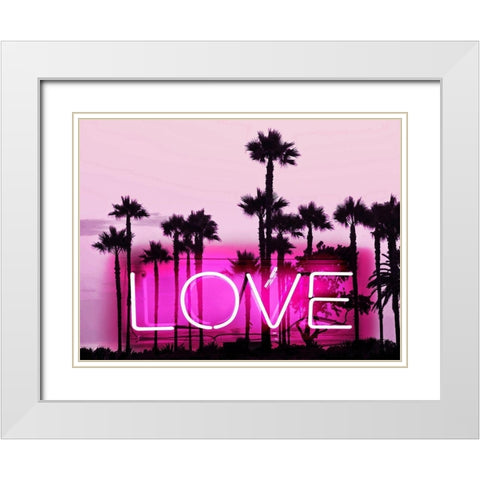 Neon Love Palms PB White Modern Wood Framed Art Print with Double Matting by Carr, Hailey
