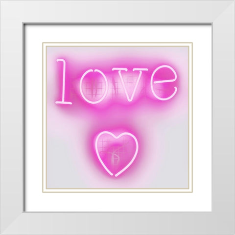 Neon Love Heart PW White Modern Wood Framed Art Print with Double Matting by Carr, Hailey