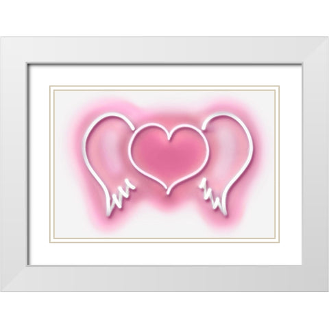 Neon Heart Wings PW White Modern Wood Framed Art Print with Double Matting by Carr, Hailey