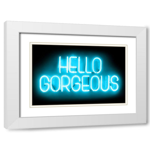 Neon Hello Gorgeous AB White Modern Wood Framed Art Print with Double Matting by Carr, Hailey
