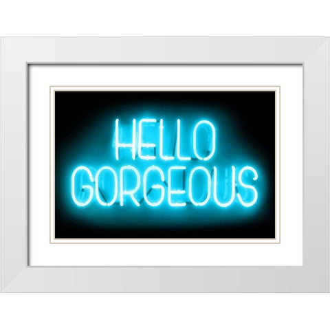 Neon Hello Gorgeous AB White Modern Wood Framed Art Print with Double Matting by Carr, Hailey