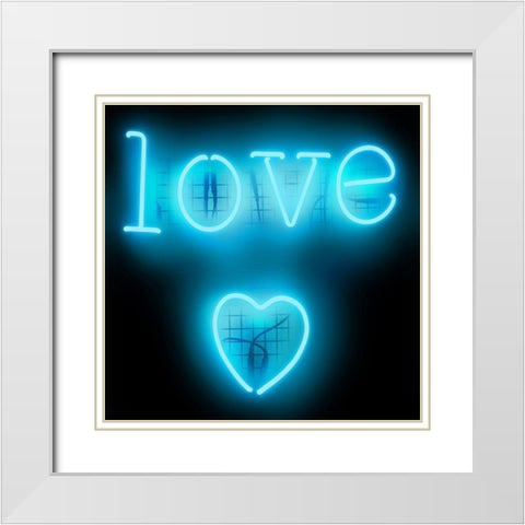 Neon Love Heart AB White Modern Wood Framed Art Print with Double Matting by Carr, Hailey