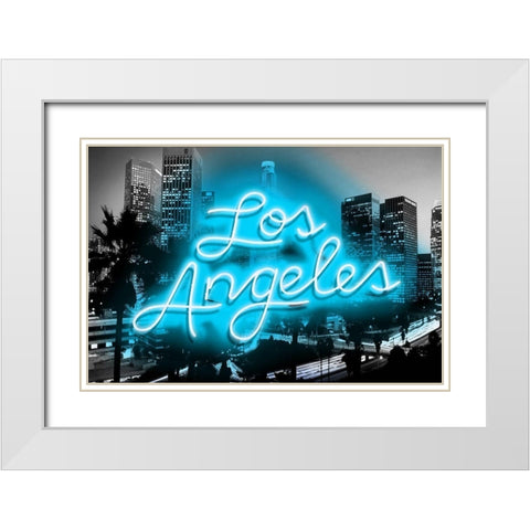 Neon Los Angeles AB White Modern Wood Framed Art Print with Double Matting by Carr, Hailey
