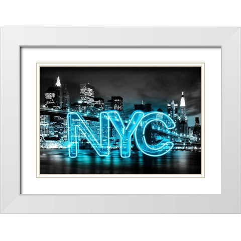 Neon New York City AB White Modern Wood Framed Art Print with Double Matting by Carr, Hailey