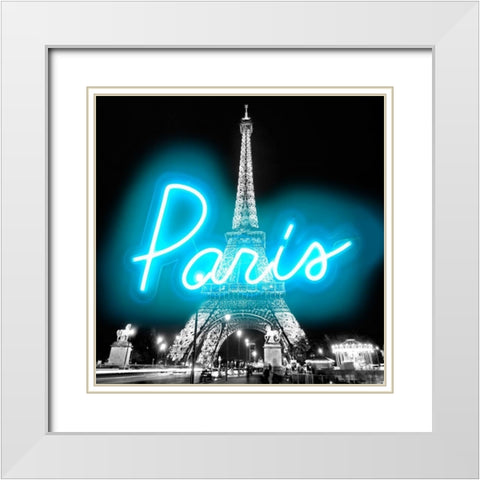 Neon Paris AB White Modern Wood Framed Art Print with Double Matting by Carr, Hailey