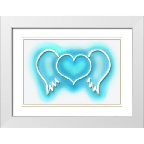 Neon Heart Wings AW White Modern Wood Framed Art Print with Double Matting by Carr, Hailey