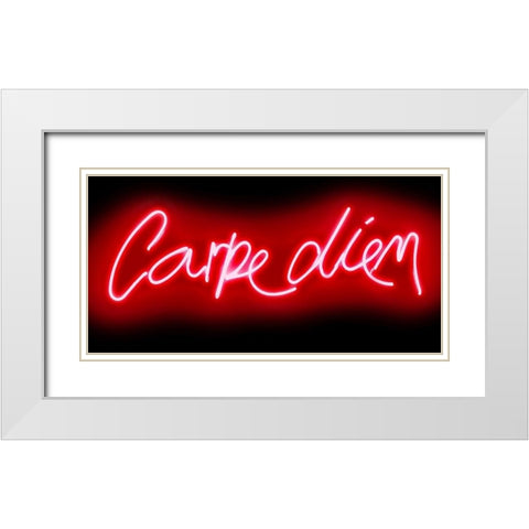 Neon Carpe Diem RB White Modern Wood Framed Art Print with Double Matting by Carr, Hailey