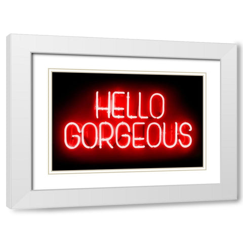 Neon Hello Gorgeous RB White Modern Wood Framed Art Print with Double Matting by Carr, Hailey