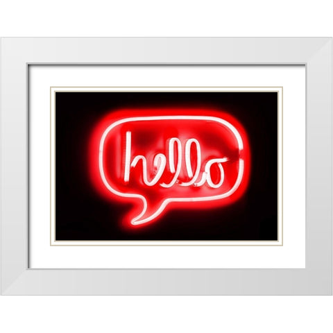 Neon Hello RB White Modern Wood Framed Art Print with Double Matting by Carr, Hailey
