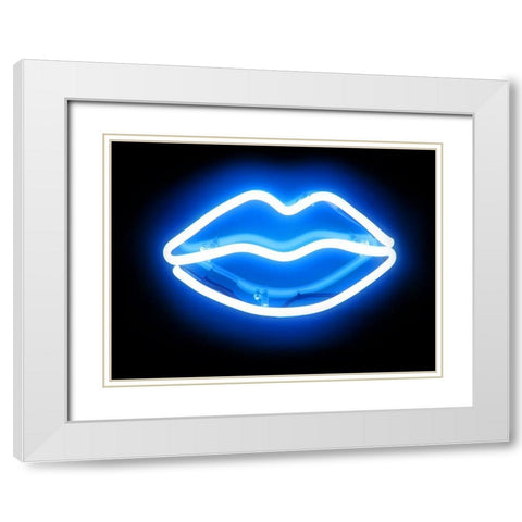 Neon Lips BB White Modern Wood Framed Art Print with Double Matting by Carr, Hailey