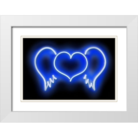 Neon Heart Wings BB White Modern Wood Framed Art Print with Double Matting by Carr, Hailey