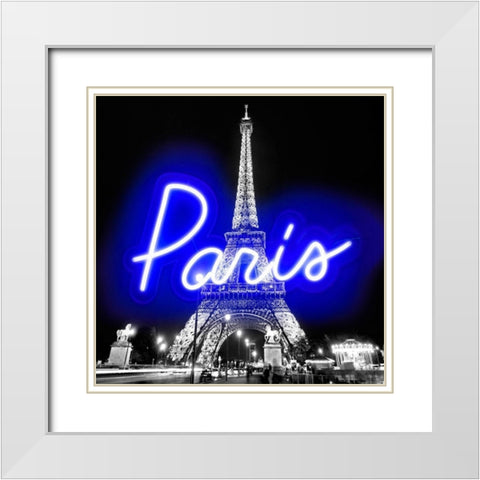 Neon Paris BB White Modern Wood Framed Art Print with Double Matting by Carr, Hailey