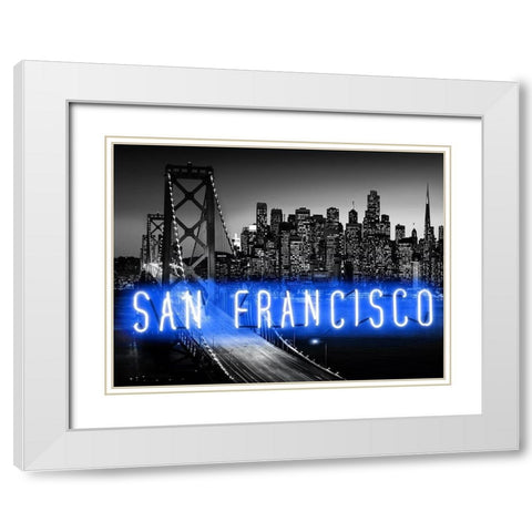 Neon San Francisco BB White Modern Wood Framed Art Print with Double Matting by Carr, Hailey