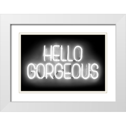 Neon Hello Gorgeous WB White Modern Wood Framed Art Print with Double Matting by Carr, Hailey
