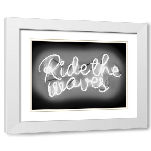 Neon Ride The Waves WB White Modern Wood Framed Art Print with Double Matting by Carr, Hailey