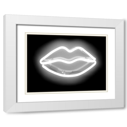 Neon Lips WB White Modern Wood Framed Art Print with Double Matting by Carr, Hailey
