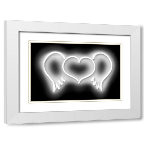 Neon Heart Wings WB White Modern Wood Framed Art Print with Double Matting by Carr, Hailey
