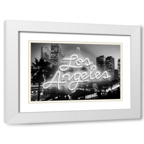 Neon Los Angeles WB White Modern Wood Framed Art Print with Double Matting by Carr, Hailey