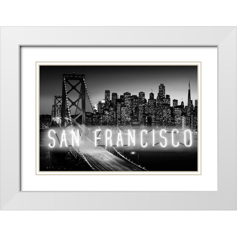 Neon San Francisco WB White Modern Wood Framed Art Print with Double Matting by Carr, Hailey