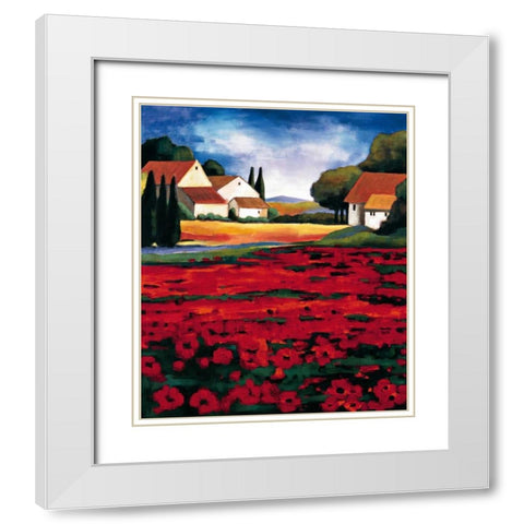 Poppy Field I White Modern Wood Framed Art Print with Double Matting by Clarke, Janine