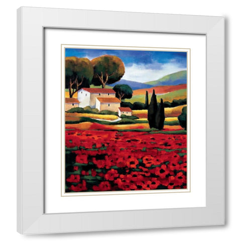 Poppy Field II White Modern Wood Framed Art Print with Double Matting by Clarke, Janine