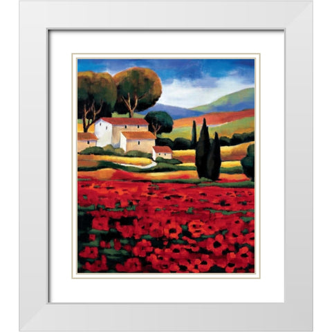 Poppy Field II White Modern Wood Framed Art Print with Double Matting by Clarke, Janine