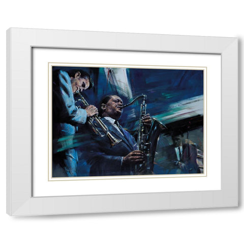 Blue Cool White Modern Wood Framed Art Print with Double Matting by Kam, Jin G.