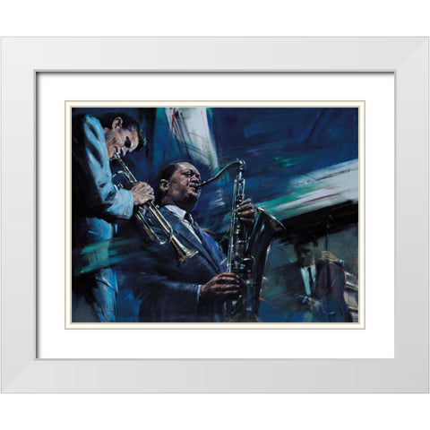 Blue Cool White Modern Wood Framed Art Print with Double Matting by Kam, Jin G.
