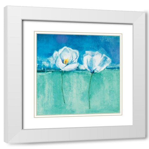 Fleurs d azur II White Modern Wood Framed Art Print with Double Matting by Herbert, Isabelle