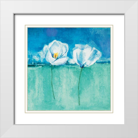 Fleurs d azur II White Modern Wood Framed Art Print with Double Matting by Herbert, Isabelle