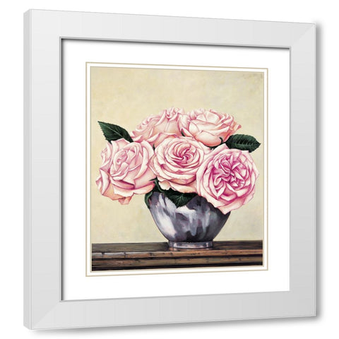 Pink Roses II White Modern Wood Framed Art Print with Double Matting by Deveraux, Jill