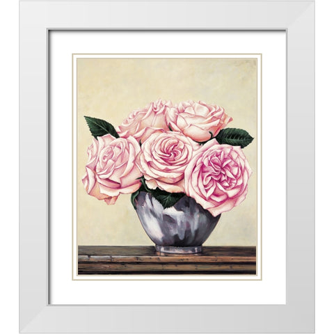 Pink Roses II White Modern Wood Framed Art Print with Double Matting by Deveraux, Jill