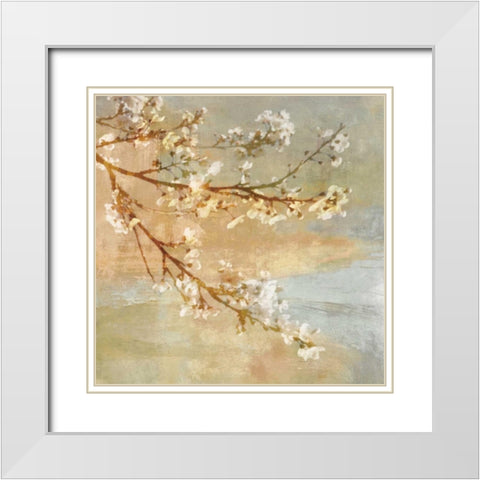 Blossoms OnThe Pond I White Modern Wood Framed Art Print with Double Matting by Seba, John