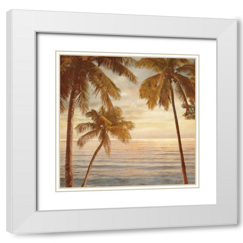 Palms on the Water II White Modern Wood Framed Art Print with Double Matting by Seba, John