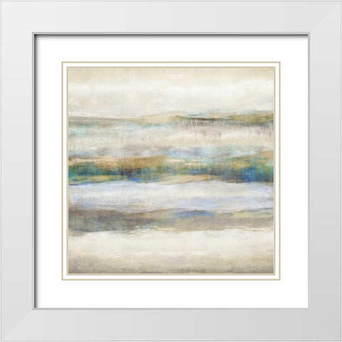 Linear Motion Aqua White Modern Wood Framed Art Print with Double Matting by Blake, Jaden